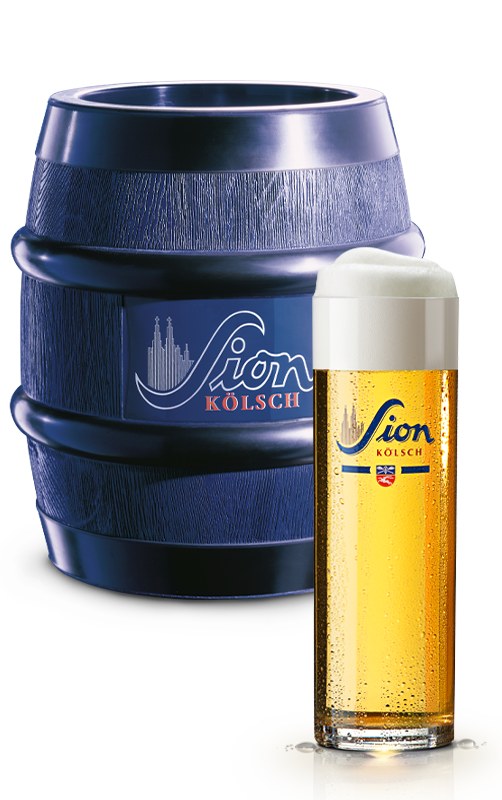 Sion-Bierfass und gefülltes Glas Sion-Kölsch.